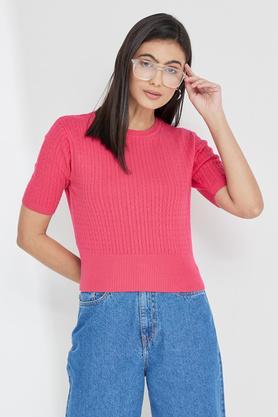 solid cotton round neck women's t-shirt - pink