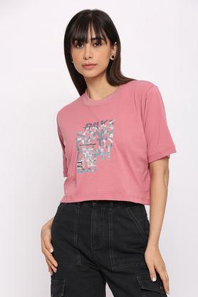 solid cotton round neck women's t-shirt - pink