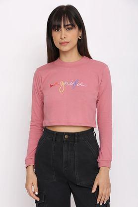 solid cotton round neck women's t-shirt - pink