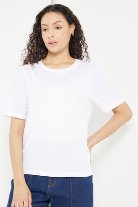 solid cotton round neck women's t-shirt - white