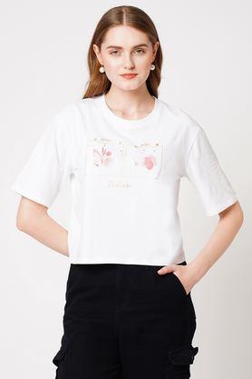 solid cotton round neck women's t-shirt - white