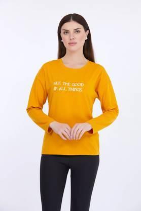 solid cotton round neck women's t-shirt - yellow