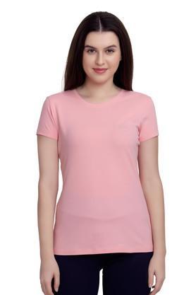 solid cotton round neck womens t-shirt - pink