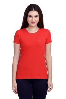 solid cotton round neck womens t-shirt - red