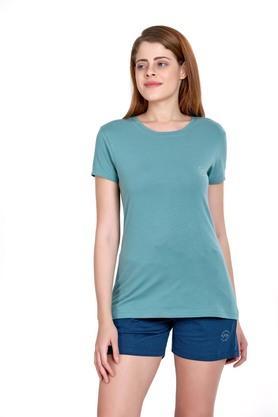 solid cotton round neck womens t-shirt - sage