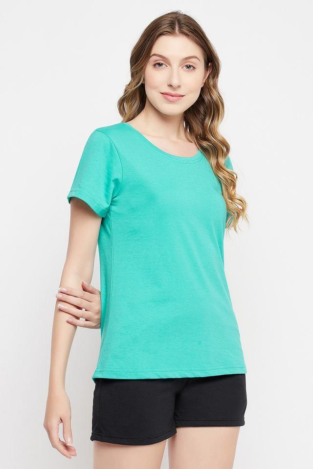 solid cotton round neck womens top