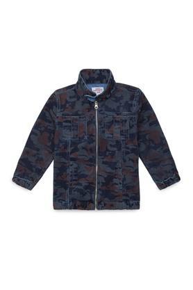 solid cotton shirt collar boys jacket - navy