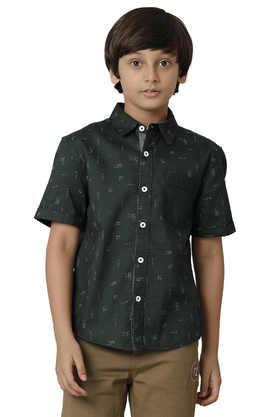 solid cotton shirt collar boys shirt - green