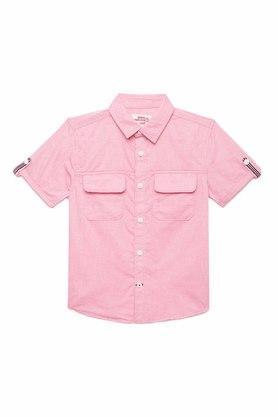 solid cotton shirt collar boys shirt - peach