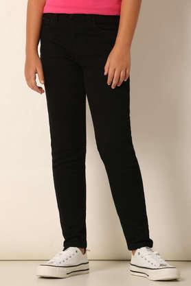 solid cotton skinny fit girls jeans - black