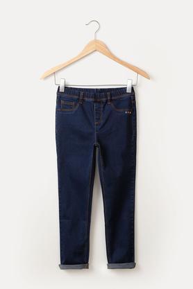 solid cotton skinny fit girls jeans - indigo