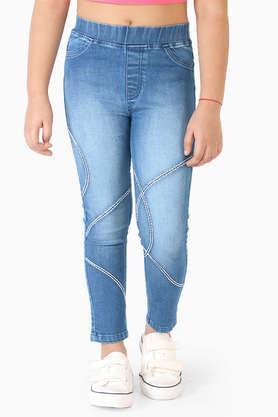 solid cotton skinny fit girls jeggings - blue