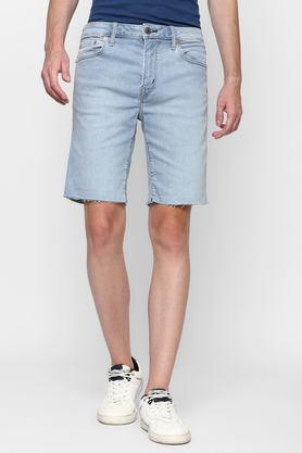 solid cotton skinny fit men's shorts - blue