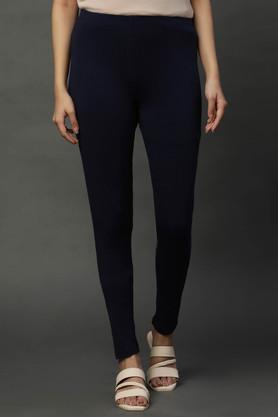 solid cotton skinny fit women's tights - blue