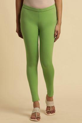 solid cotton skinny fit women's tights - green