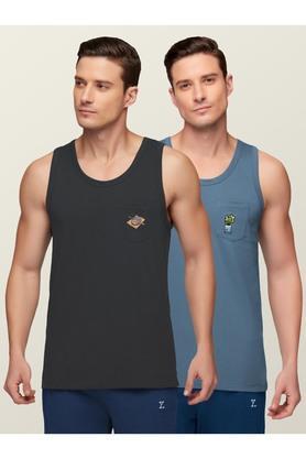 solid cotton sleeveless mens fitness vest - multi