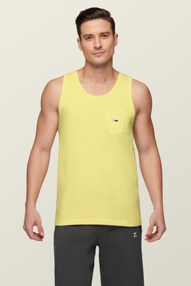 solid cotton sleeveless mens fitness vest - yellow