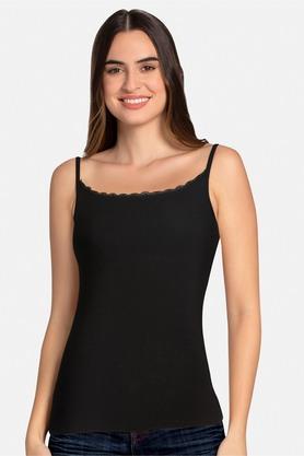 solid cotton sleeveless regular fit womens camisole - black