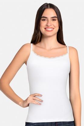 solid cotton sleeveless regular fit womens camisole - white