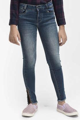 solid cotton slim fit girls jeans - navy