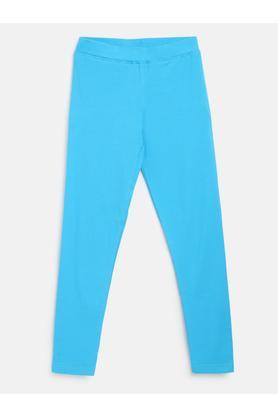 solid cotton slim fit girls leggings - blue