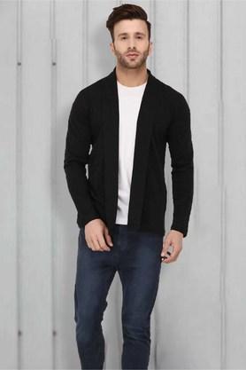 solid cotton slim fit men's cardigan - black
