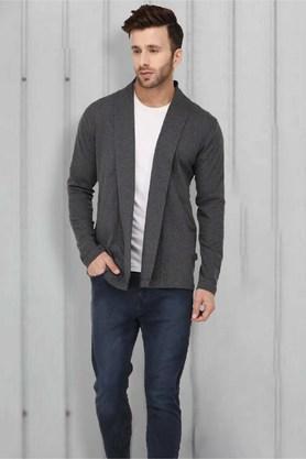 solid cotton slim fit men's cardigan - grey