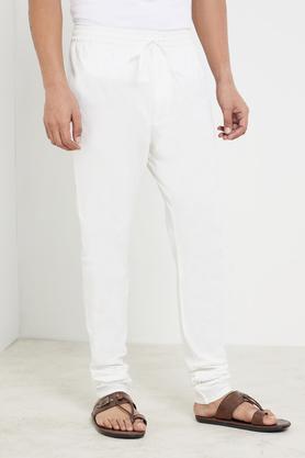 solid cotton slim fit men's casual churidar - off white