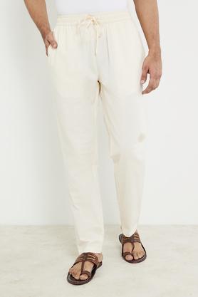 solid cotton slim fit men's casual pyjamas - natural