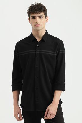solid cotton slim fit men's casual shirt - black