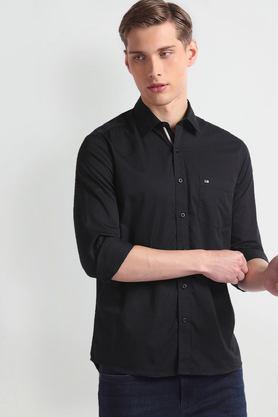 solid cotton slim fit men's casual shirt - black