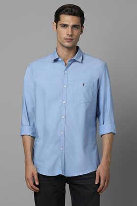 solid cotton slim fit men's casual shirt - blue