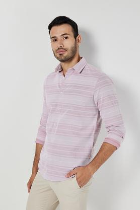 solid cotton slim fit men's casual shirt - brick