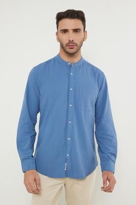 solid cotton slim fit men's casual shirt - cobalt