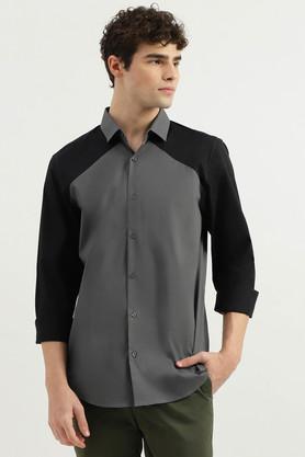 solid cotton slim fit men's casual shirt - grey
