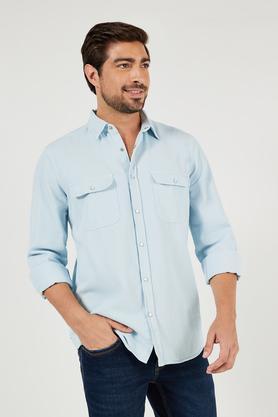 solid cotton slim fit men's casual shirt - ice blue
