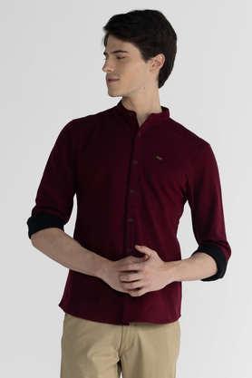 solid cotton slim fit men's casual shirt - maroon