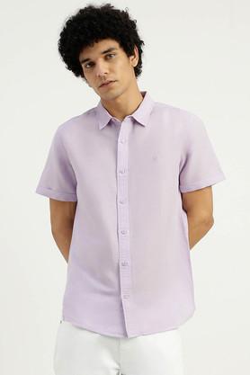 solid cotton slim fit men's casual shirt - purple