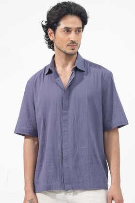 solid cotton slim fit men's casual shirt - purple