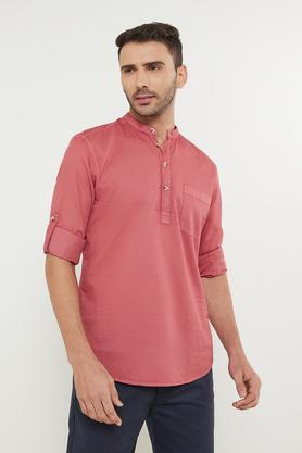 solid cotton slim fit men's casual shirt - rust