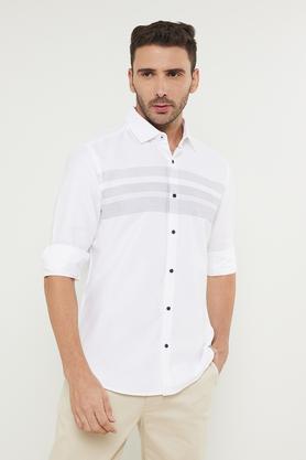 solid cotton slim fit men's casual shirt - white