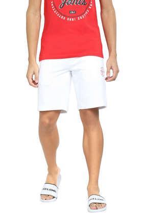 solid cotton slim fit men's casual shorts - white