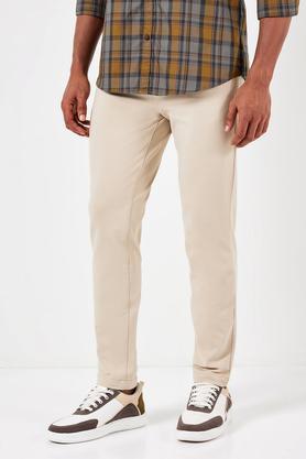 solid cotton slim fit men's casual trousers - natural