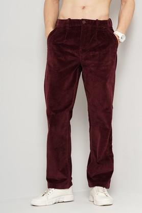 solid cotton slim fit men's casual trousers - red