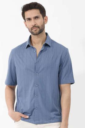 solid cotton slim fit men's casual wear shirt - blue