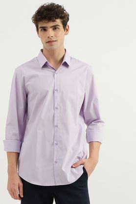 solid cotton slim fit men's casual wear shirt - purple