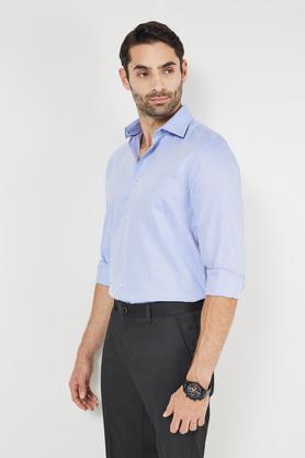 solid cotton slim fit men's formal shirt - blue