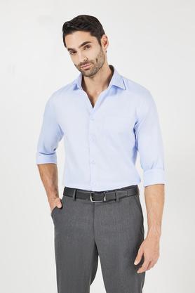 solid cotton slim fit men's formal shirt - light blue