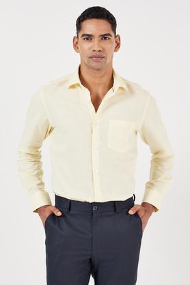 solid cotton slim fit men's formal shirt - yellow
