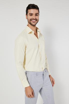 solid cotton slim fit men's formal shirt - yellow